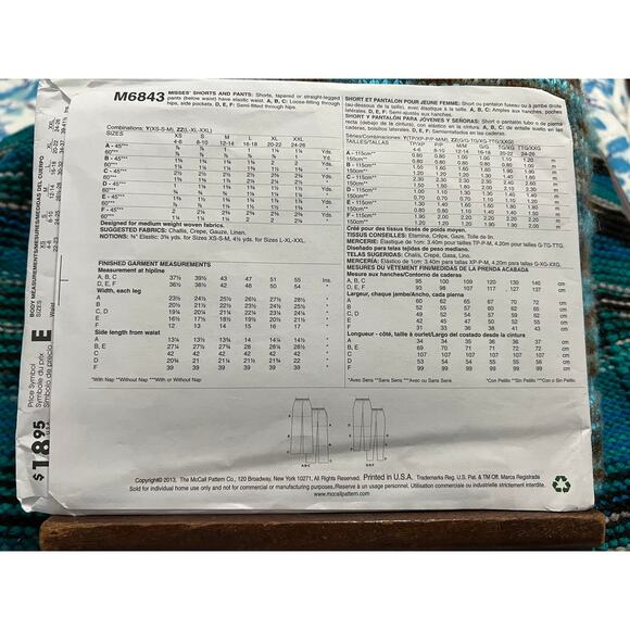 McCalls 6843 Sewing pattern pants shorts size L XL XXL - Picture 3 of 6